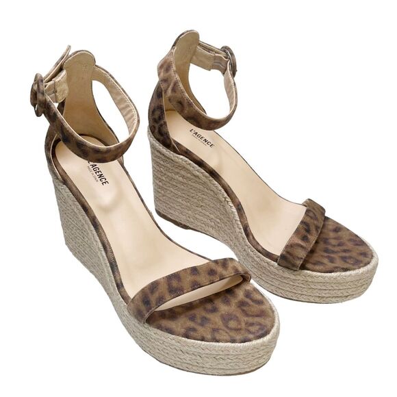 L’AGENCE NWT Elysee Wedge Sandals Cheetah Print Size 9 Espadrille Suede Heel - Picture 5 of 10